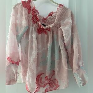 Yigal Azrouel Pink and Red Textured Blouse- M.